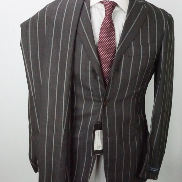 Ring Jacket Gray Wide Striped Silk Blend 2 Pc Suit Jacket Pants Sz 38 BRAND NEW - Picture 4 of 13